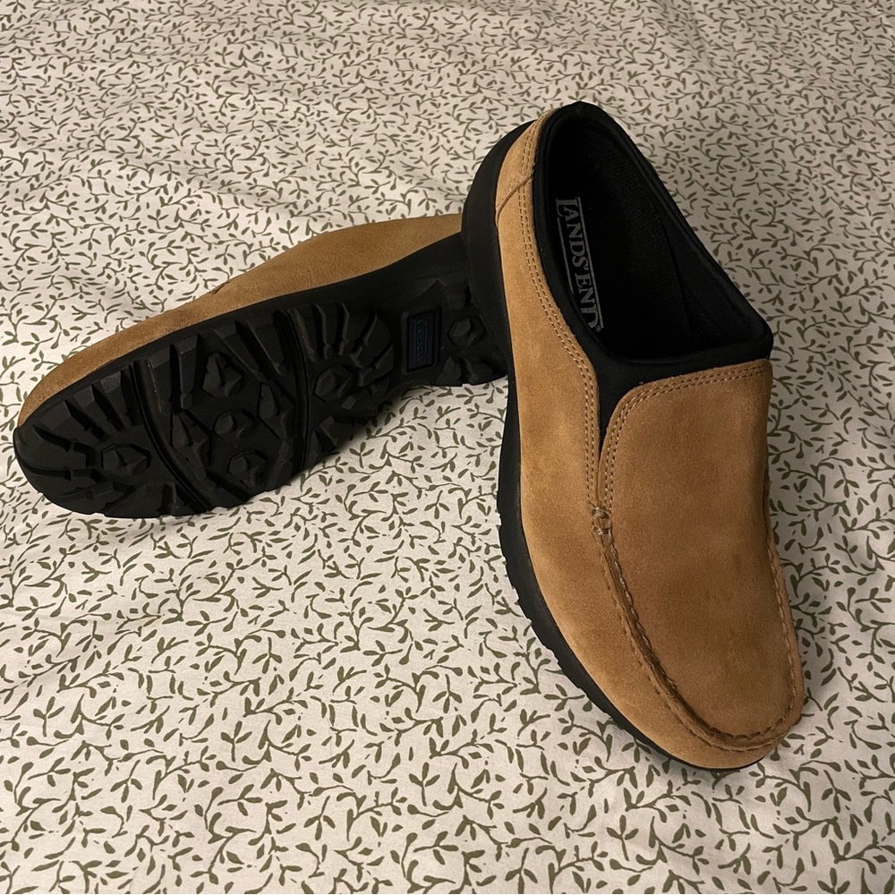 Lands' End Tan and Black All Weather Slip-Ons